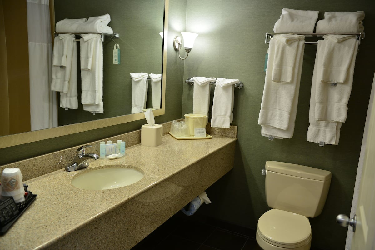 free toiletries, hair dryer, towels