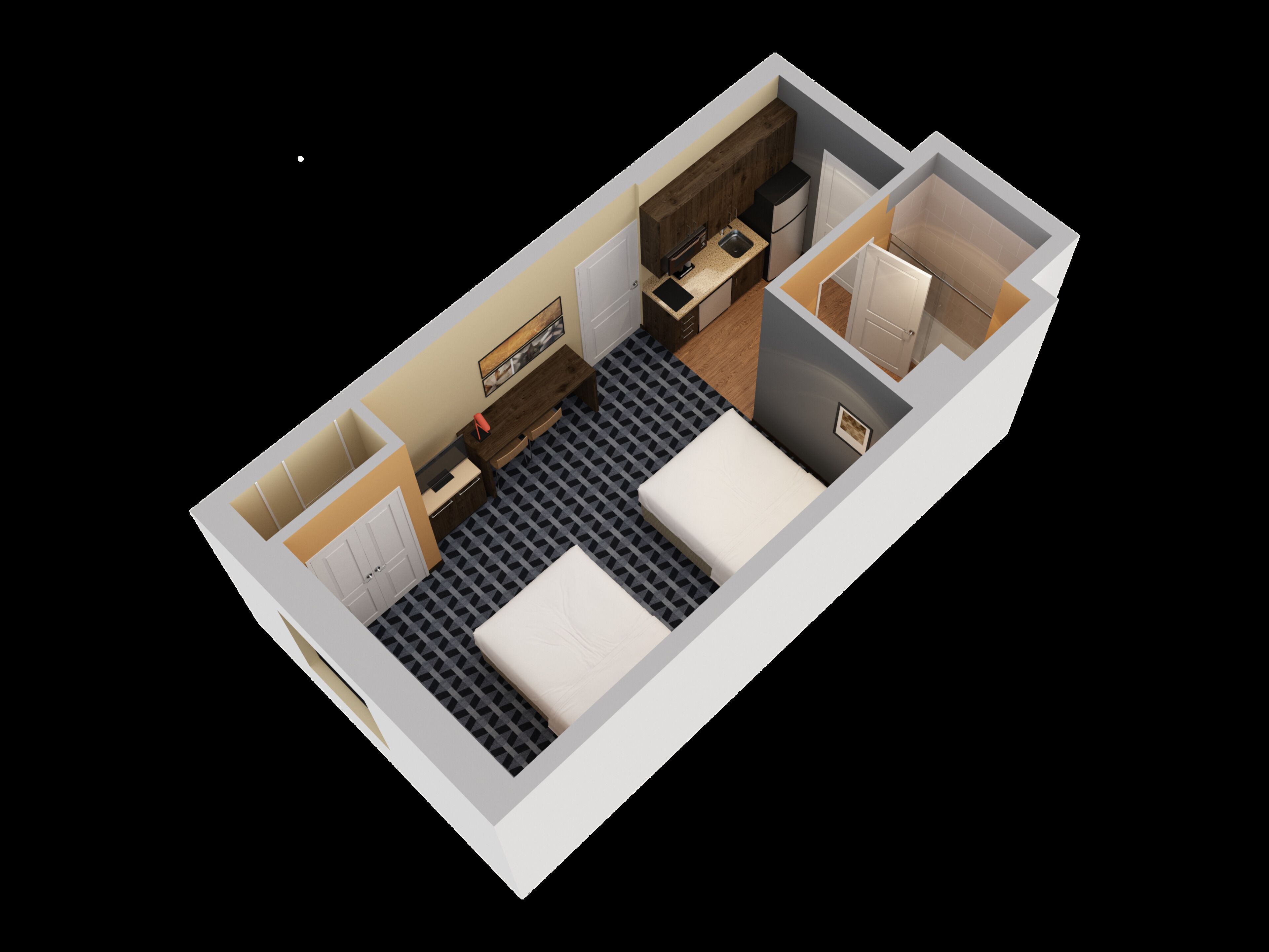 studio, 2 queen beds | floor plan