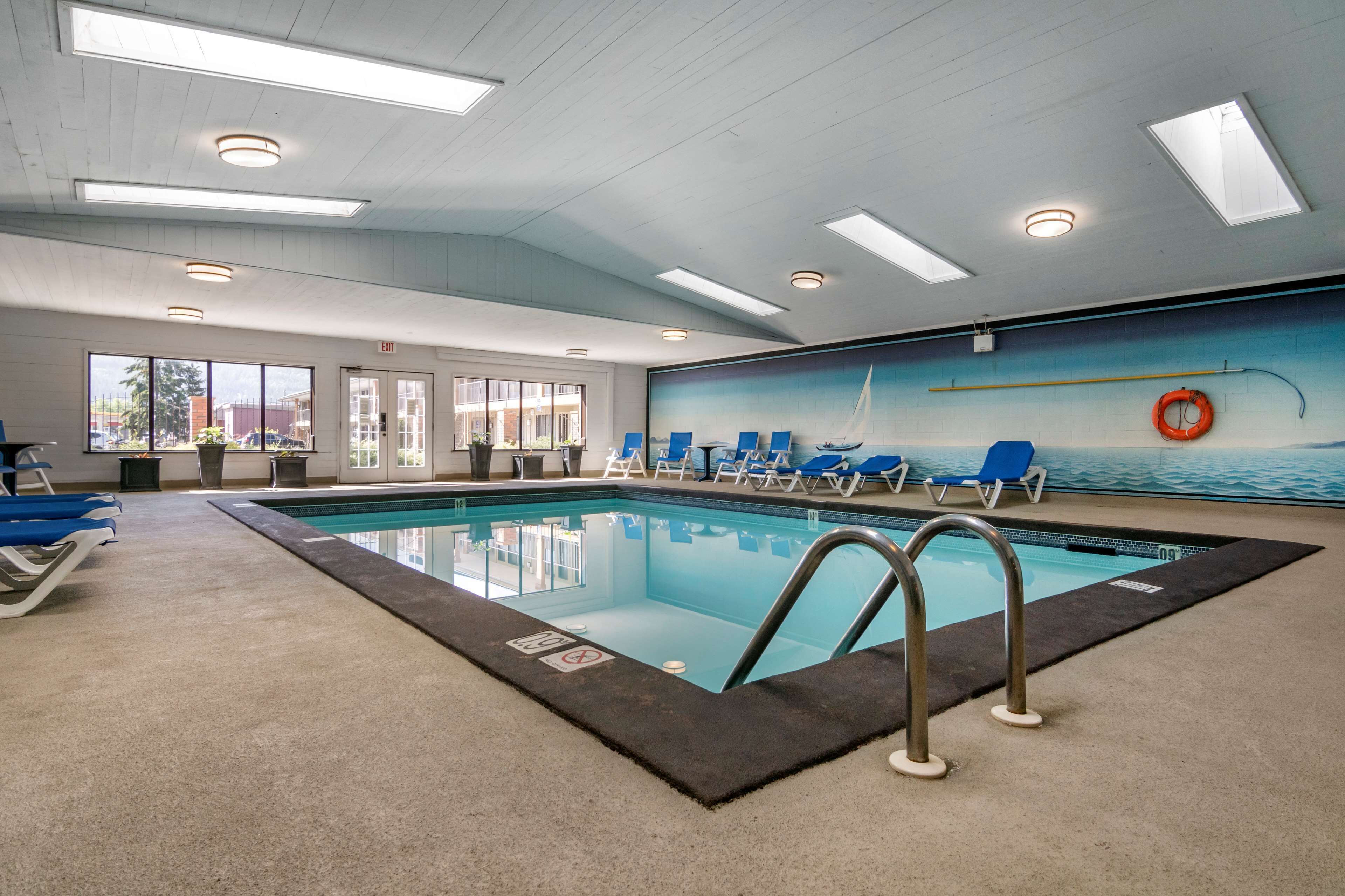 Indoor pool, open 9:00 AM to 9:00 PM, sun loungers