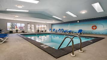 Indoor pool, open 9:00 AM to 9:00 PM, sun loungers