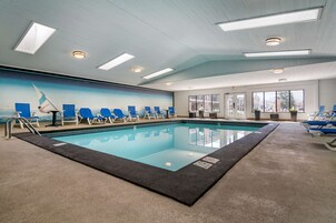 Indoor pool, open 9:00 AM to 9:00 PM, sun loungers