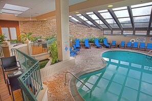 Indoor pool, seasonal outdoor pool, pool umbrellas