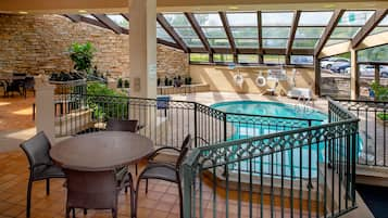 Indoor pool, seasonal outdoor pool, pool umbrellas