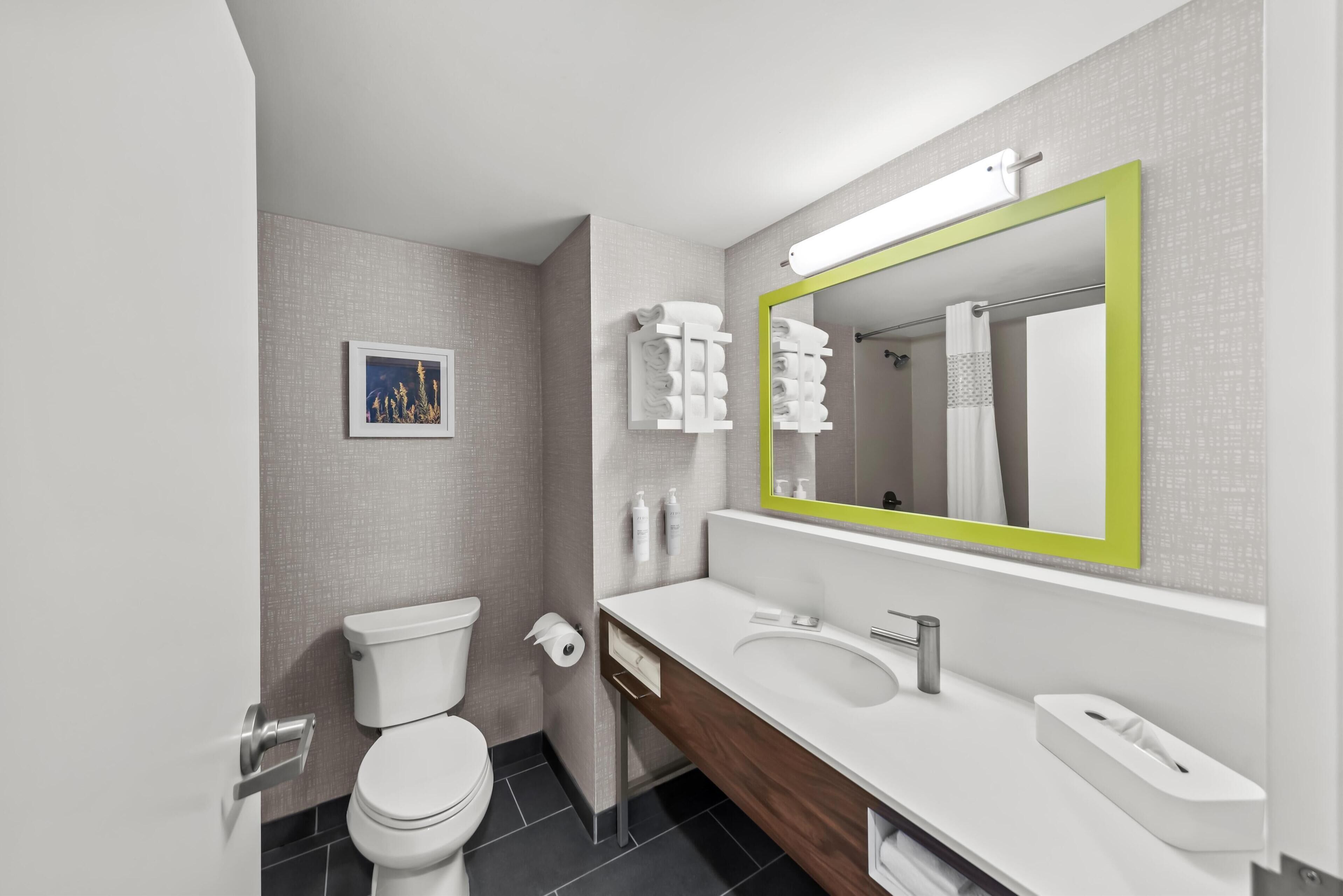 free toiletries, hair dryer, towels