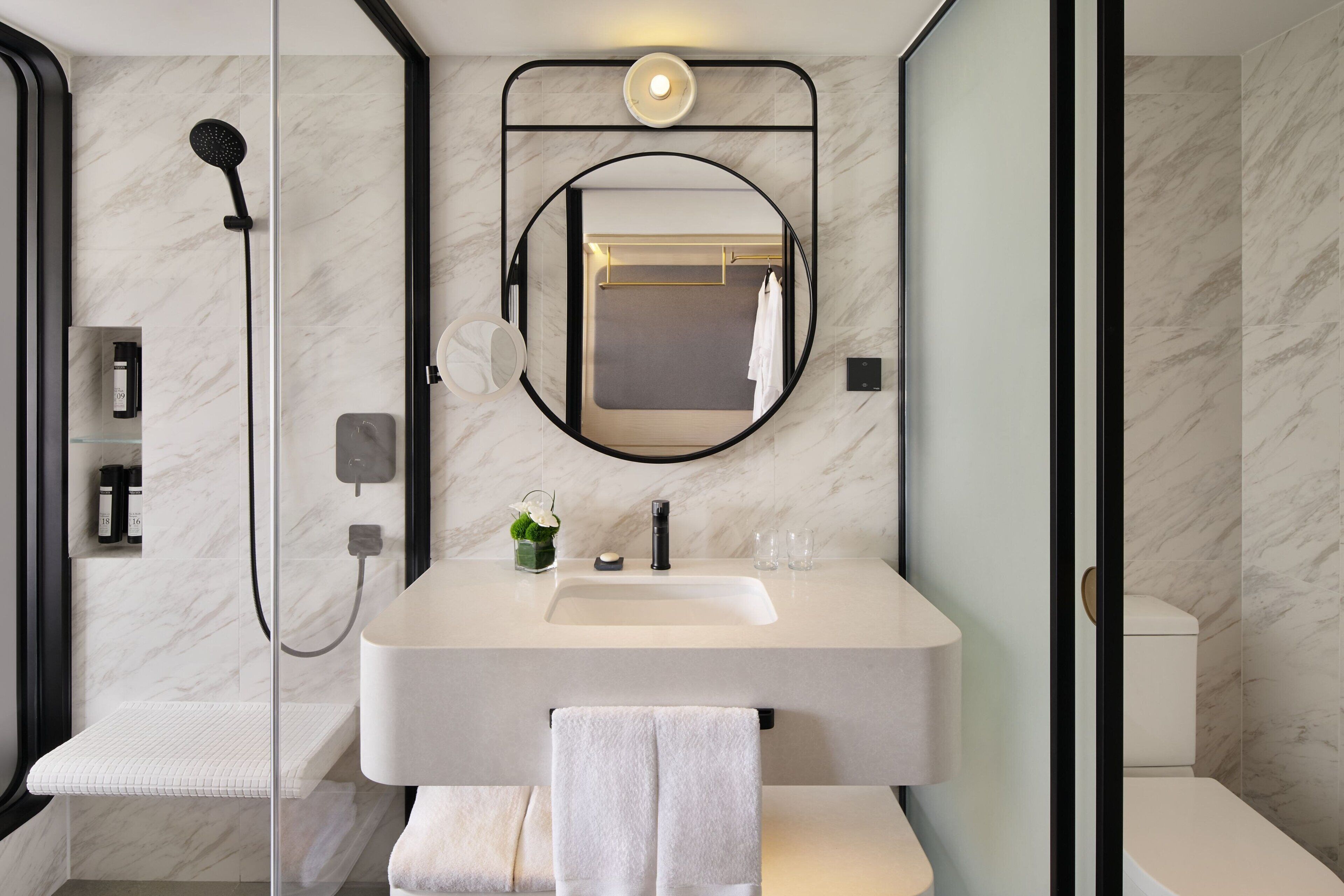 eco-friendly toiletries, hair dryer, bathrobes, slippers