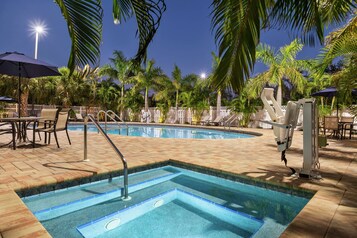 Outdoor pool, pool umbrellas, pool loungers