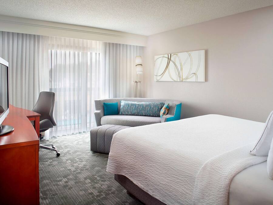 Premium bedding, desk, blackout curtains, soundproofing
