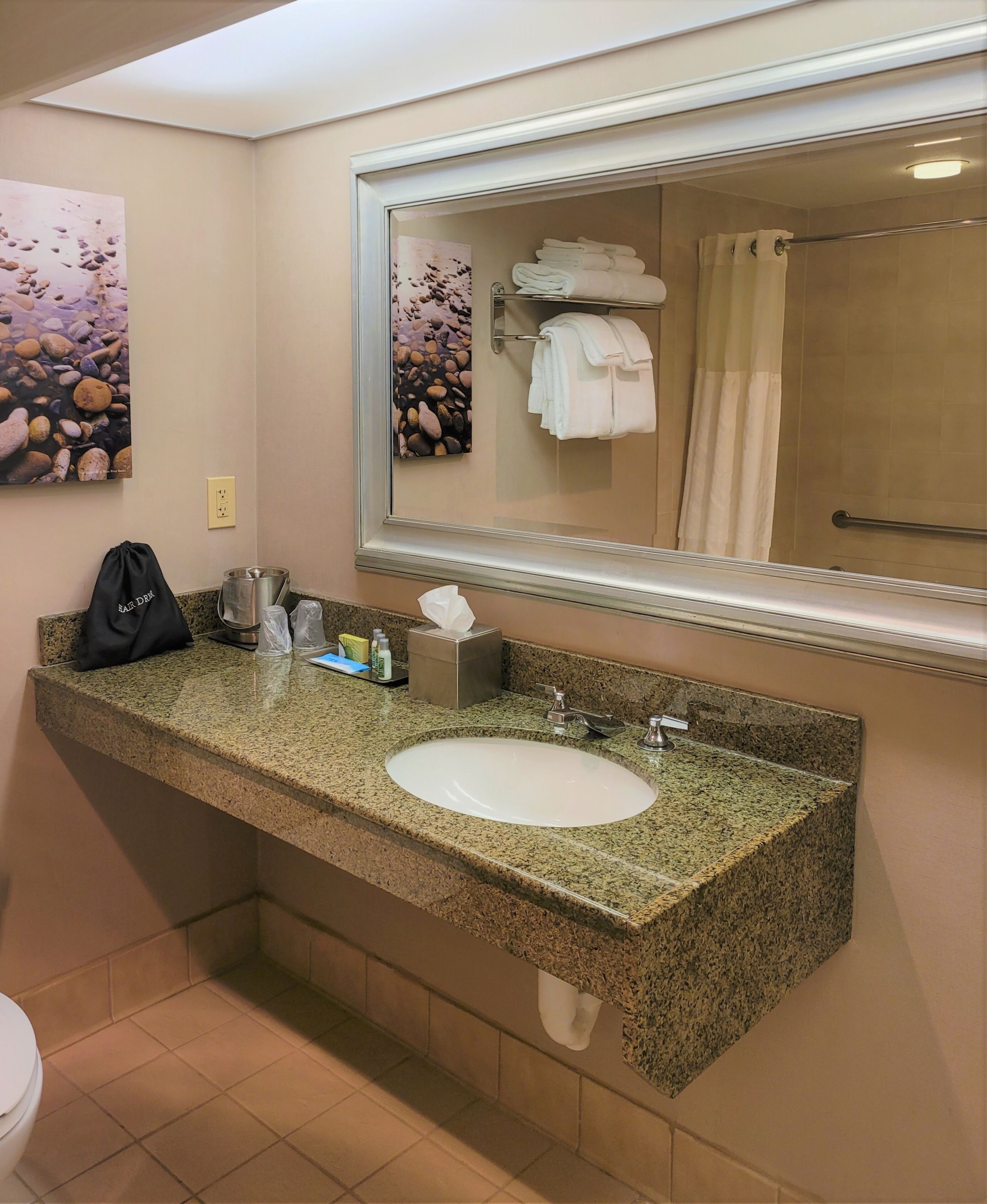 free toiletries, hair dryer, bathrobes, towels