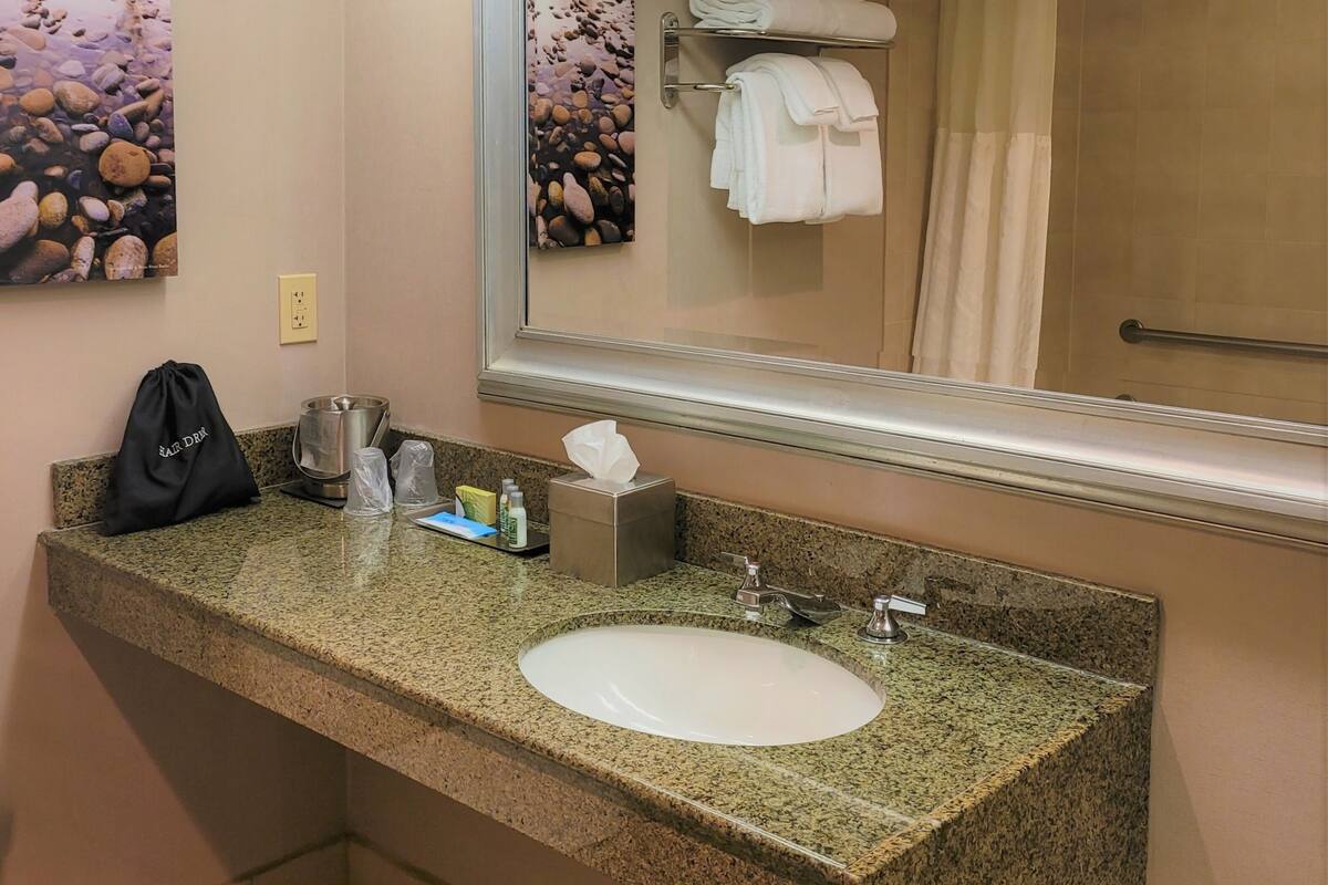 free toiletries, hair dryer, bathrobes, towels