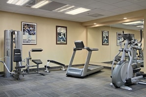 Stay fit on the go with our well-equipped fitness center featuring treadmills, ellipticals, and weight machines.