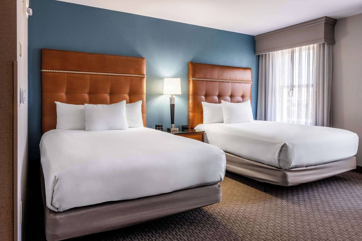 1 bedroom, desk, blackout curtains, iron/ironing board