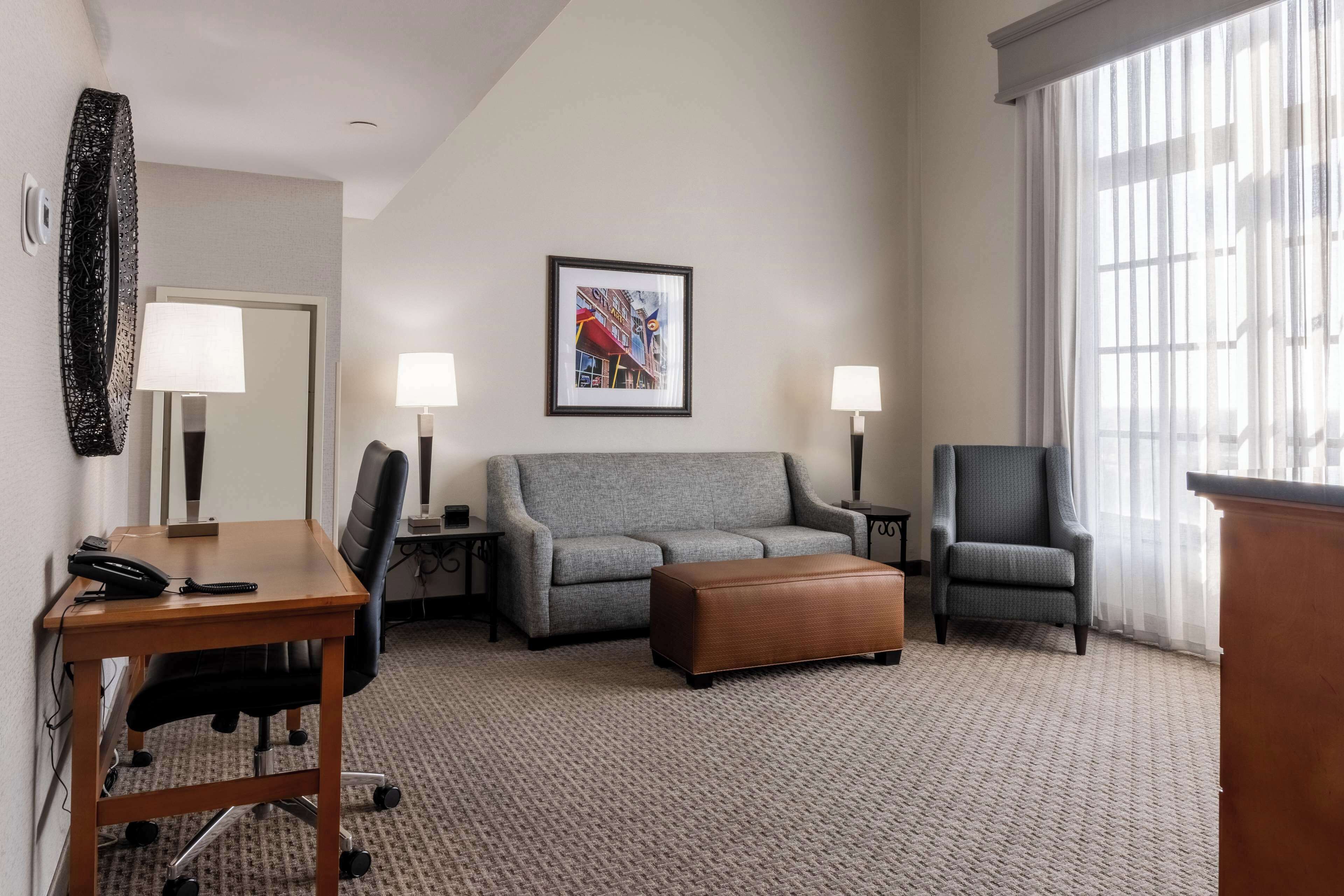 1 bedroom, desk, blackout curtains, iron/ironing board