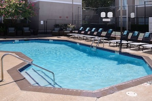 Outdoor pool, open 8:00 AM to 10:00 PM, sun loungers