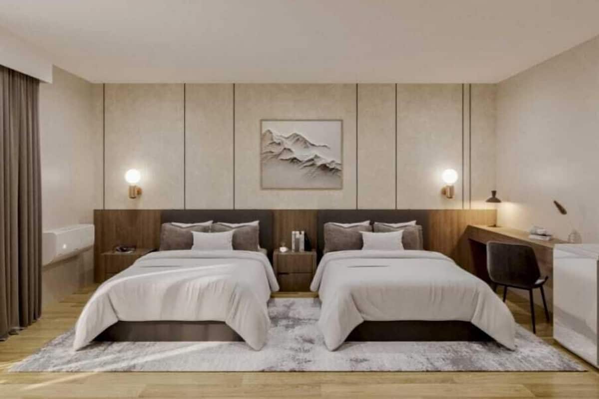 Kamer, 2 tweepersoonsbedden, niet-roken | Een bureau, een strijkplank/strijkijzer, gratis wifi, beddengoed
