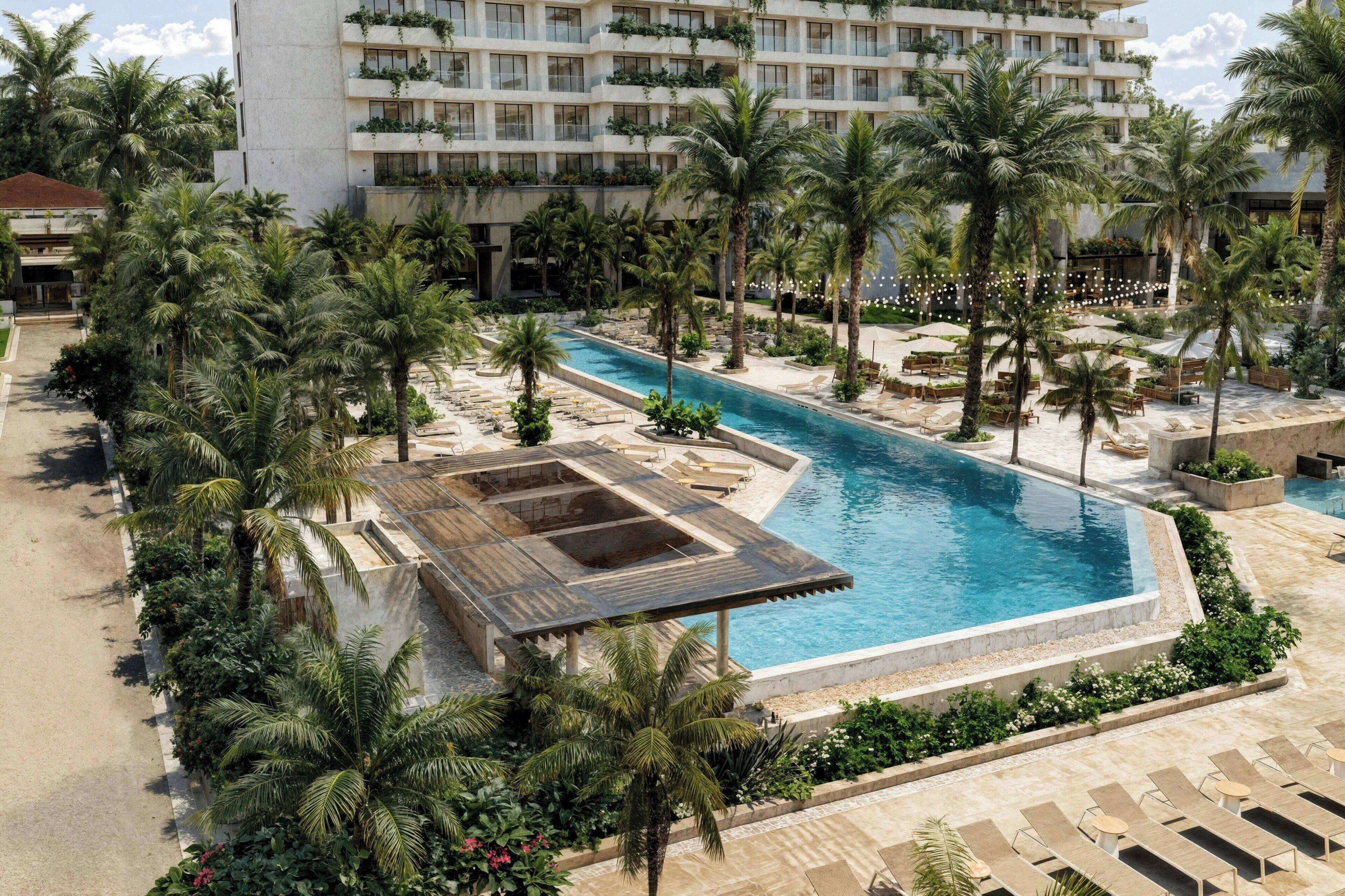 indoor pool, outdoor pool, pool umbrellas