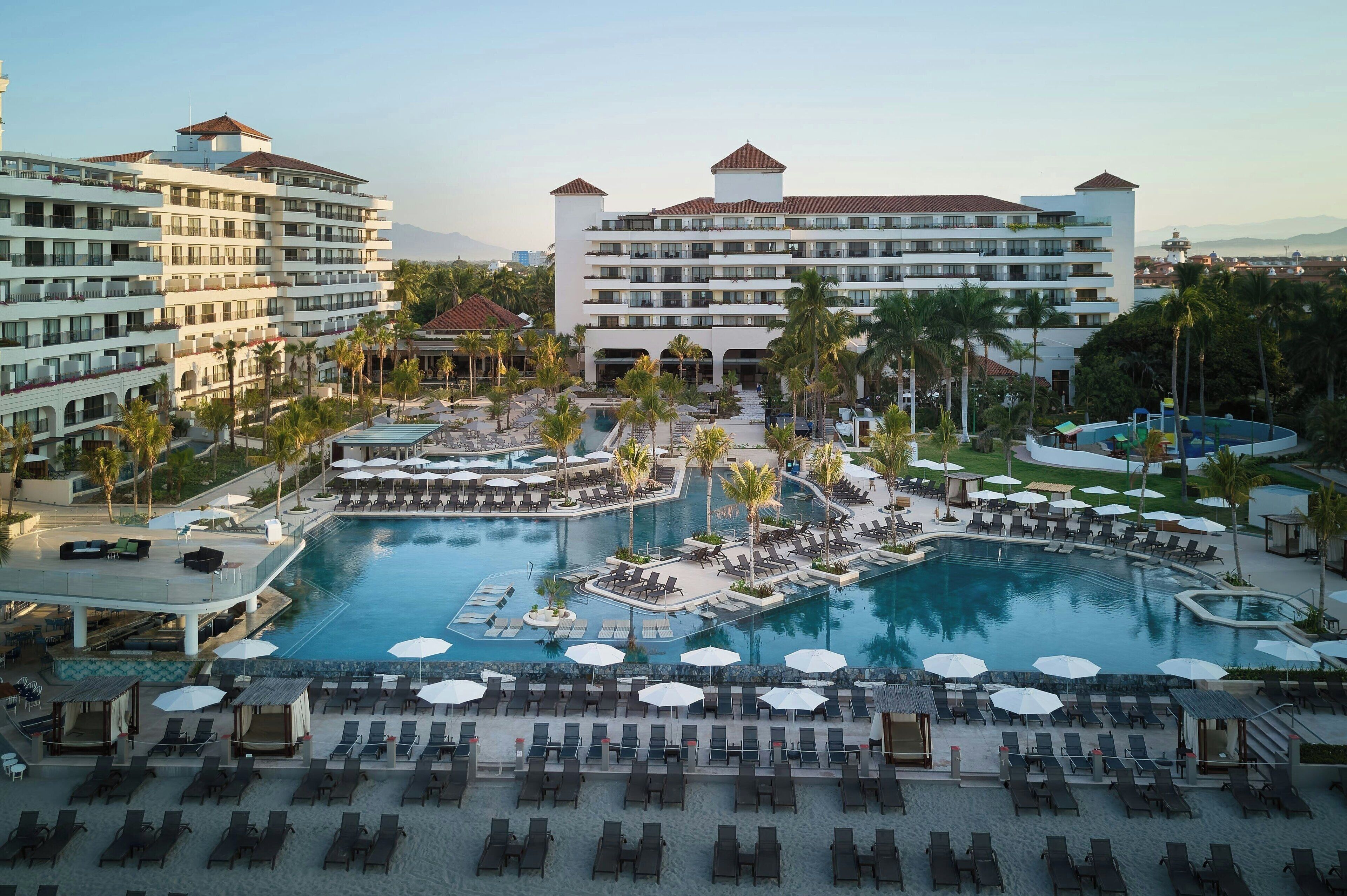 Indoor pool, outdoor pool, pool umbrellas