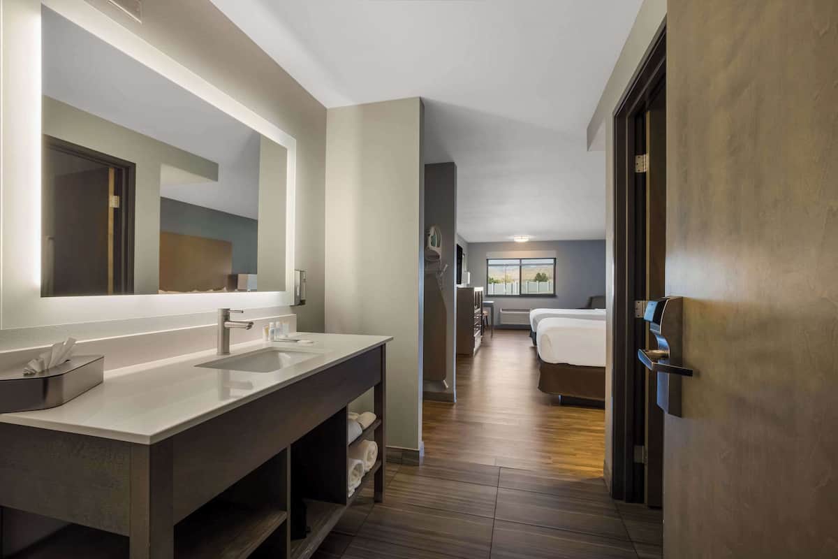 standard room, 2 queen beds, non smoking | laptop workspace, blackout curtains, iron/ironing board