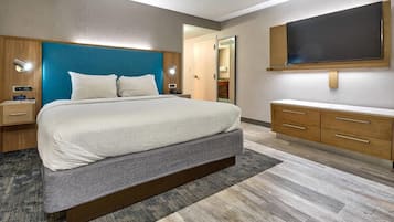In-room safe, desk, laptop workspace, blackout curtains