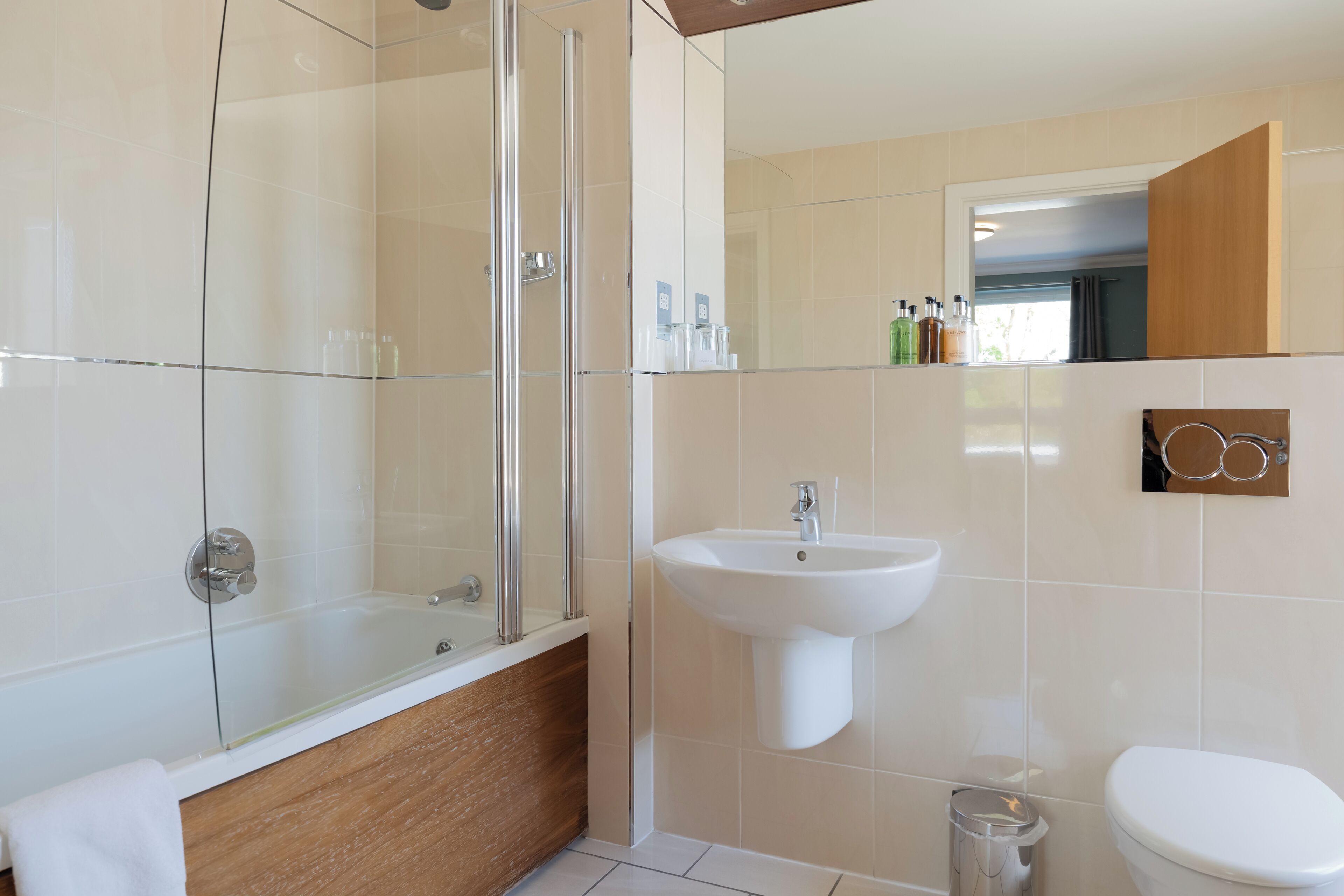 free toiletries, hair dryer, towels