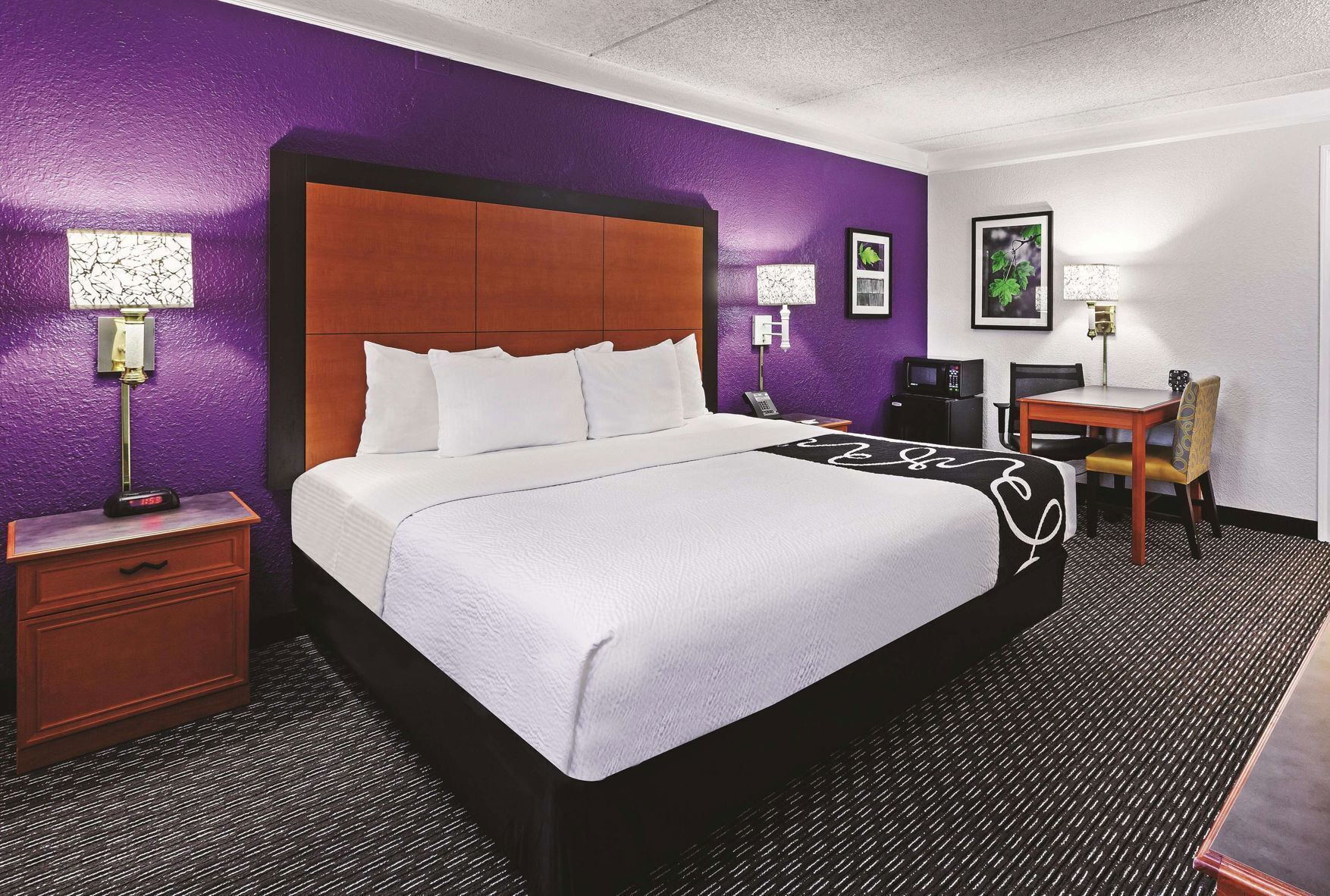 Premium bedding, pillowtop beds, desk, blackout drapes