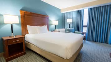 Desk, blackout drapes, iron/ironing board, free cribs/infant beds