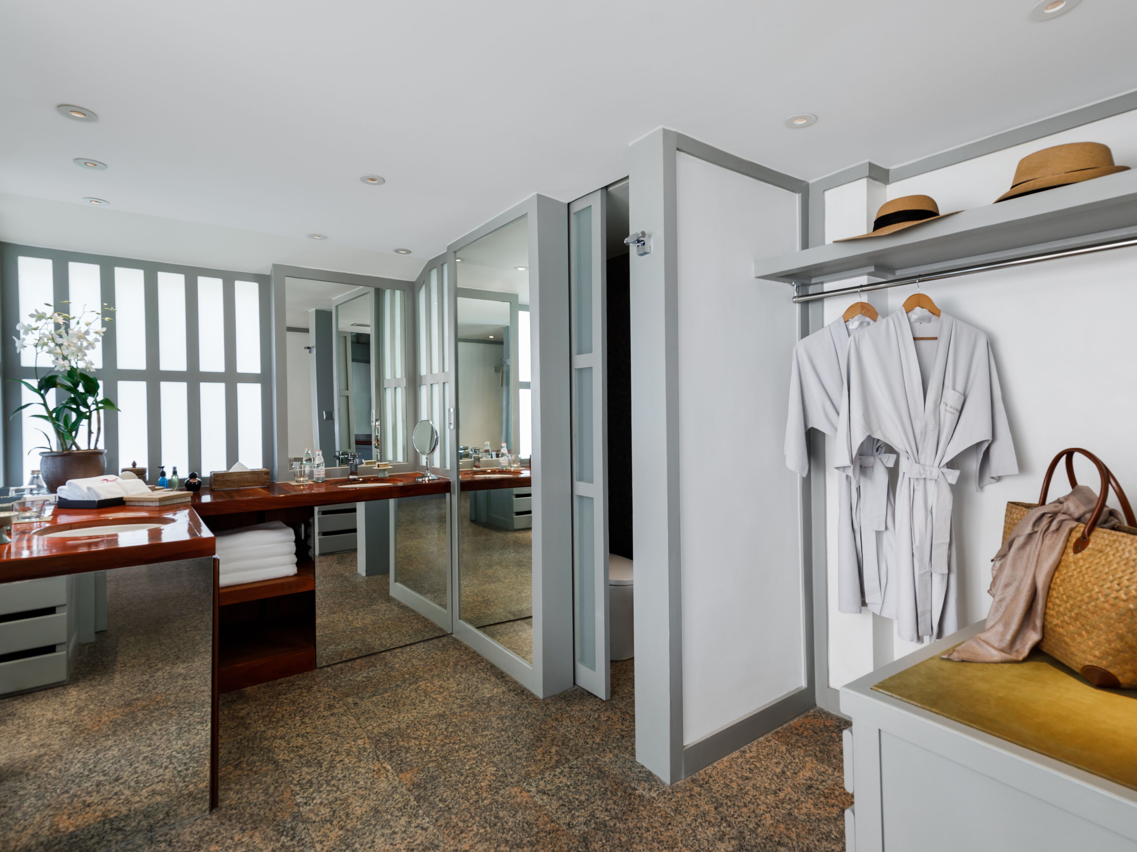 free toiletries, hair dryer, bathrobes, slippers