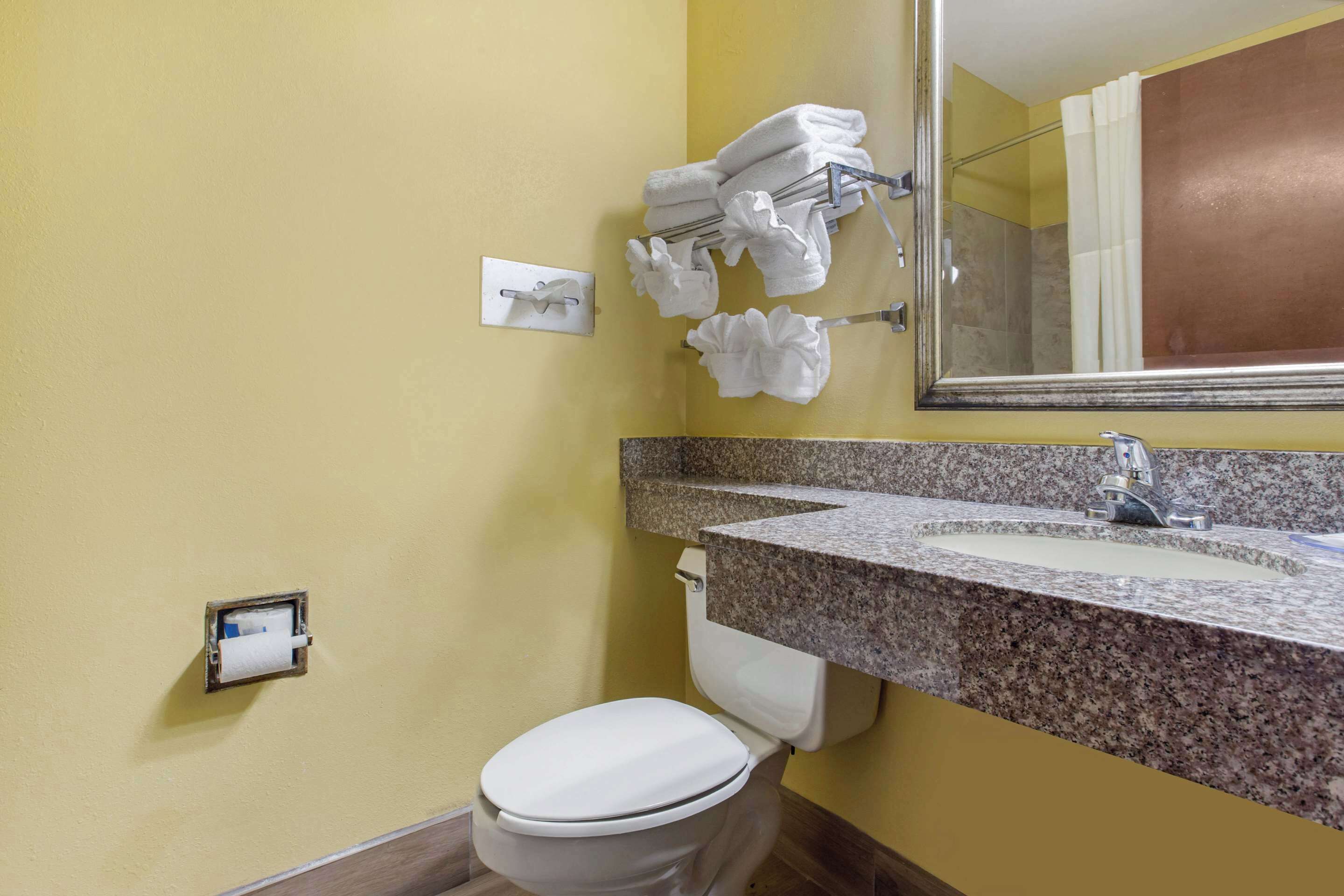 A bathroom with a toilet, sink, and towel rack.