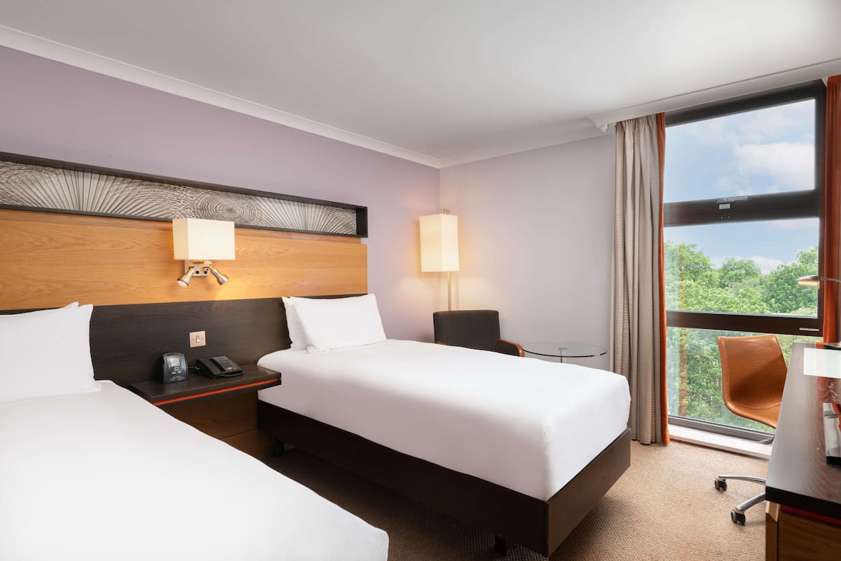 Twin Hilton Guest Room | Premium bedding, down duvets, in-room safe, desk