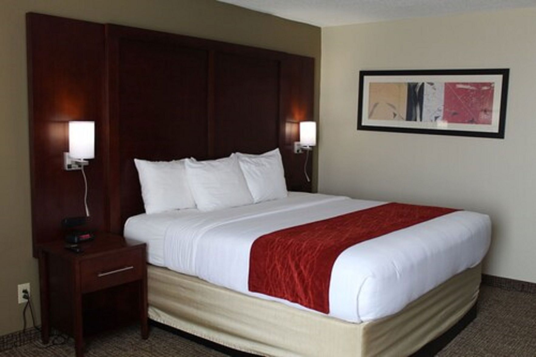 Premium bedding, memory foam beds, desk, laptop workspace