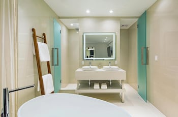 Shower, designer toiletries, hair dryer, bathrobes at Dream Midtown, by Hyatt