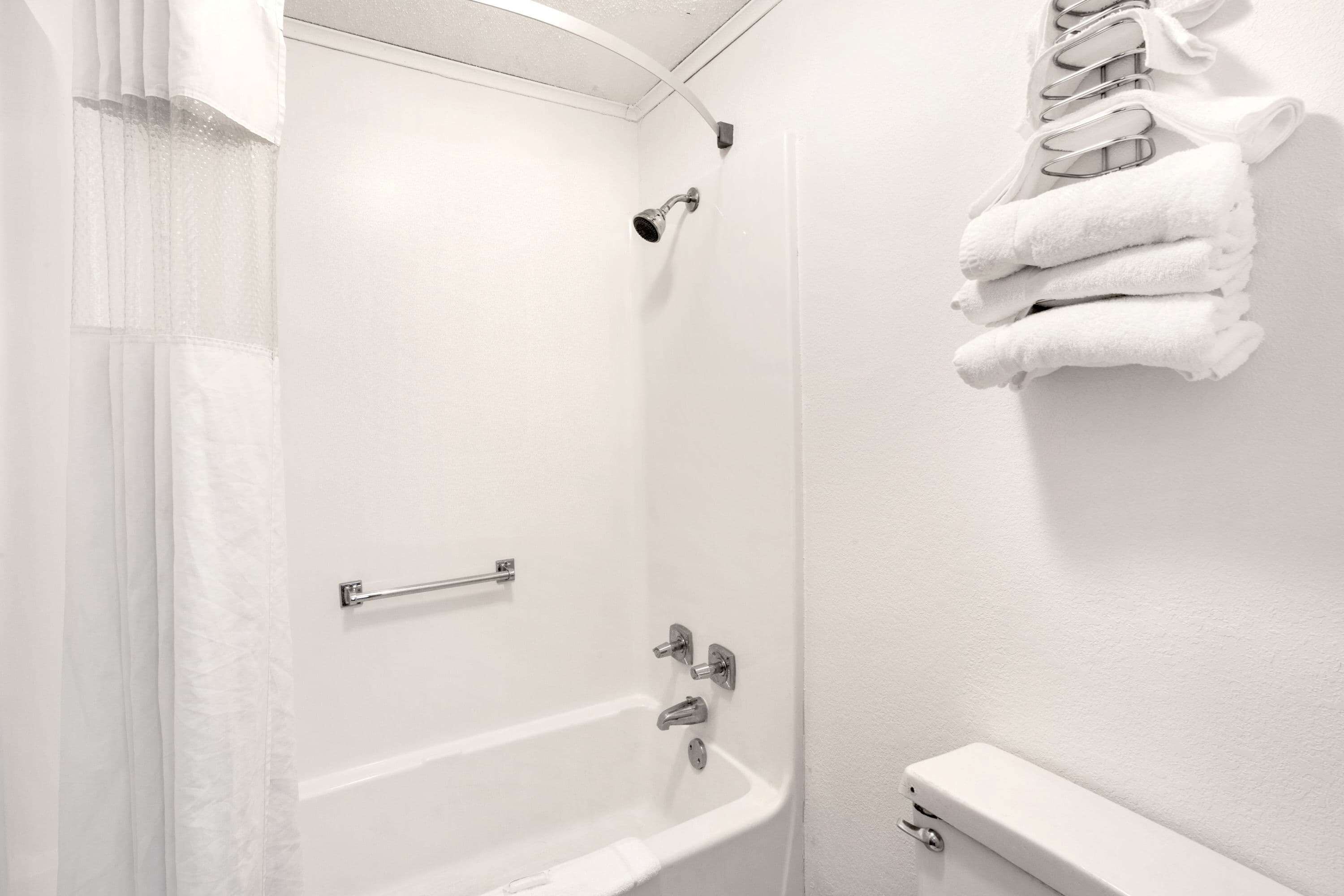 combined shower/bathtub, free toiletries, hair dryer, towels