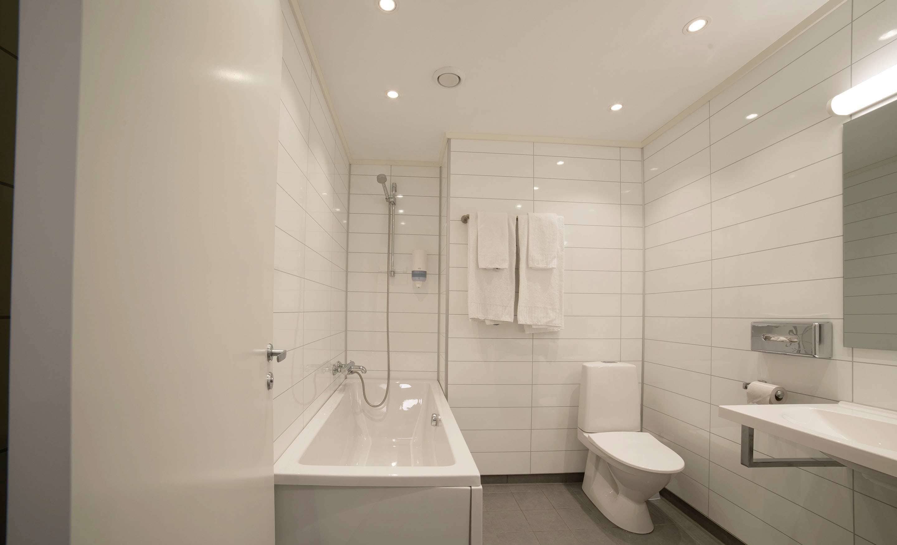combined shower/bathtub, hair dryer, towels