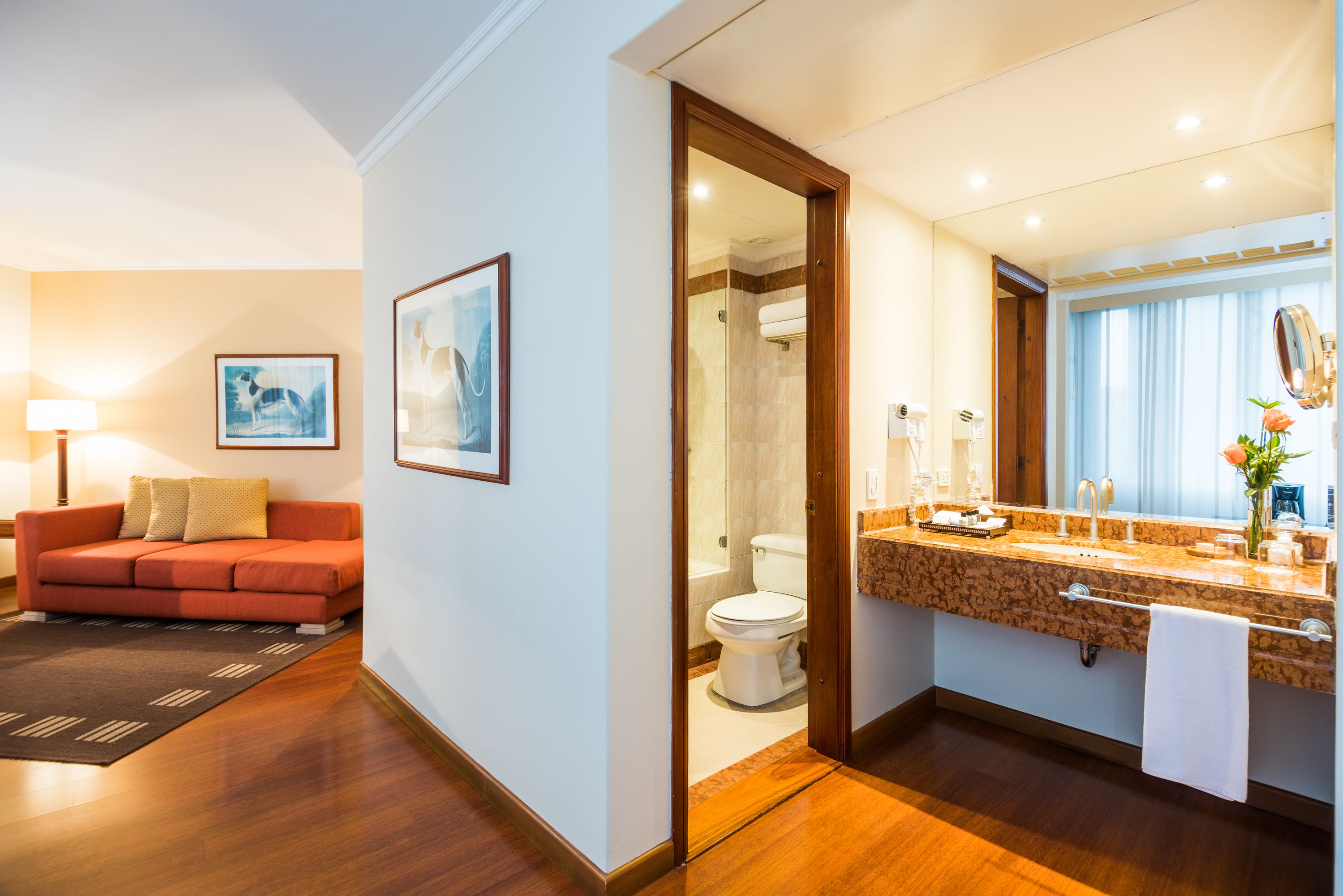 shower, rainfall showerhead, hair dryer, towels