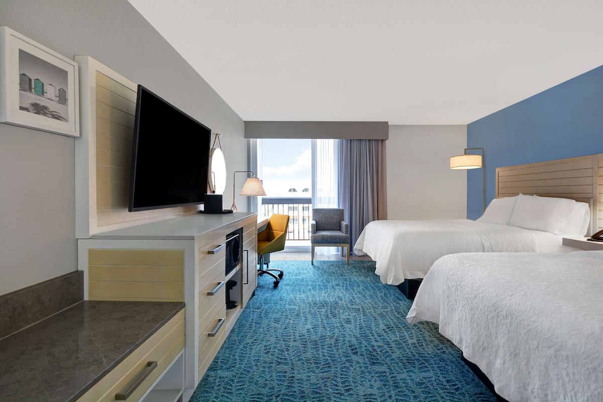Room, 2 Queen Beds, Partial Ocean View | Premium bedding, in-room safe, bed sheets
