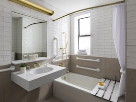 Designer toiletries, hair dryer, bathrobes, slippers