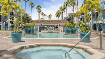 Outdoor pool, open 10:00 AM to 10:00 PM, pool umbrellas, sun loungers