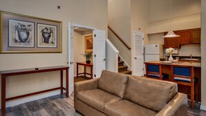 2 Bedroom King Suite With Full Kitchen, 2 King Beds | Living room | 32-inch plasma TV with cable channels, TV