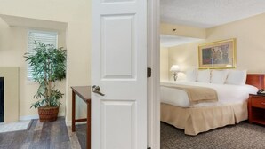 Premium bedding, pillowtop beds, desk, laptop workspace