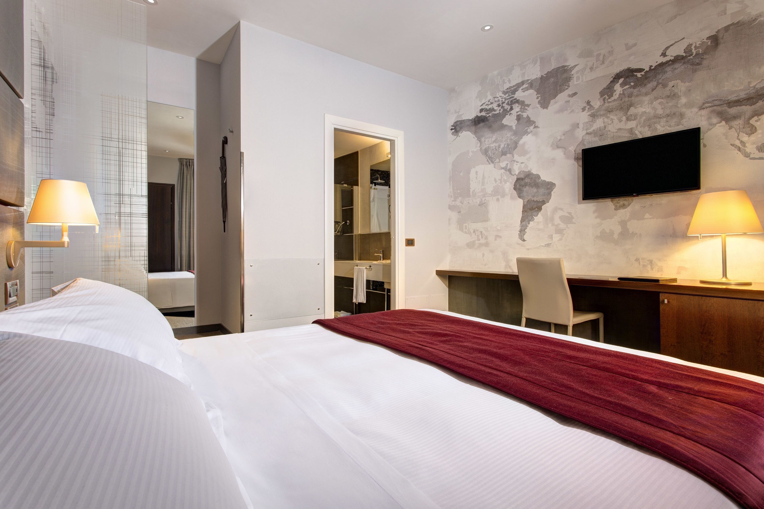 frette italian sheets, premium bedding, down duvets, minibar