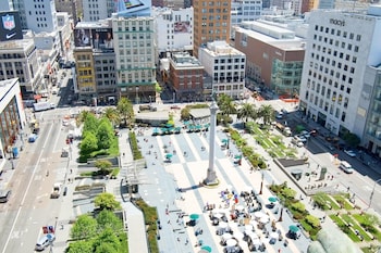 Hotel room view looking out at The Westin St. Francis San Francisco on Union Square