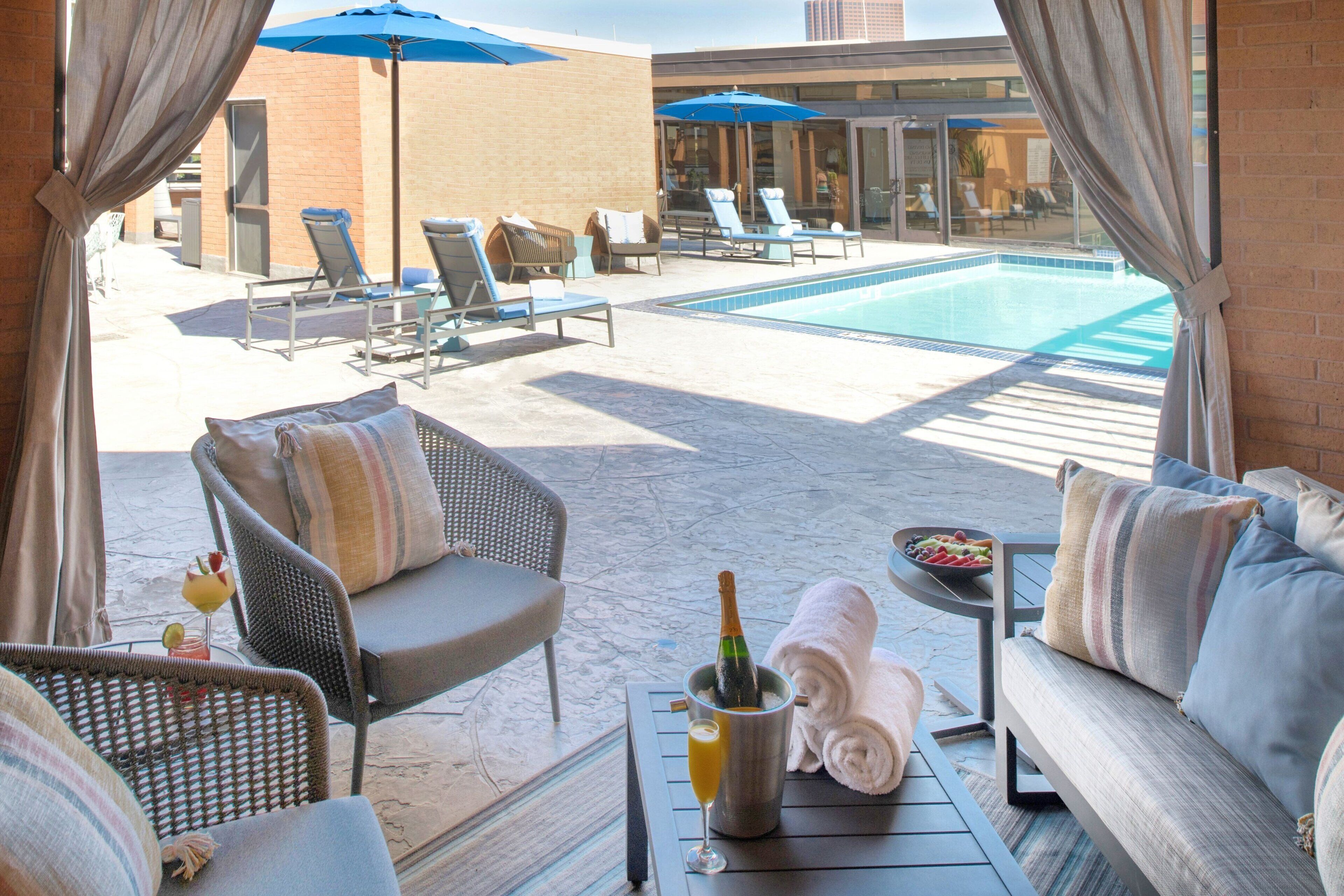 indoor pool, outdoor pool, open 5:00 am to 11:00 pm, pool loungers