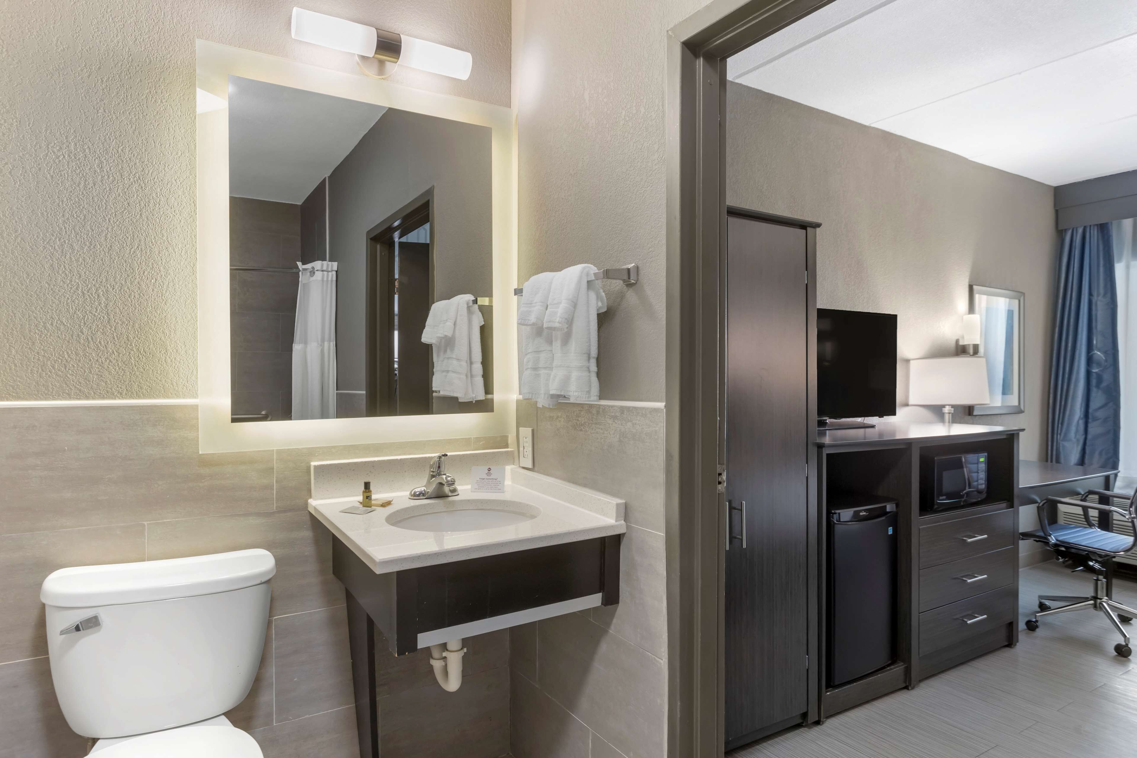 standard room, 1 king bed, accessible, refrigerator & microwave (1st floor) | bathroom | combined shower/bathtub, deep-soaking bathtub, free toiletries