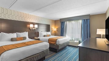 Standard Room, 2 Queen Beds, Non Smoking, Refrigerator & Microwave (1st Floor;Pet Friendly) | Desk, laptop workspace, iron/ironing board, bed sheets