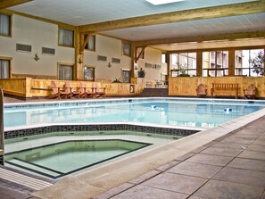 Indoor pool, open 9:00 AM to 9:30 PM, sun loungers