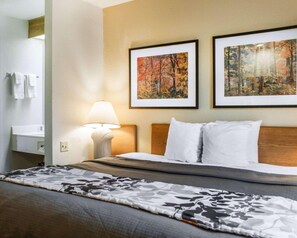 Pillowtop beds, desk, laptop workspace, iron/ironing board