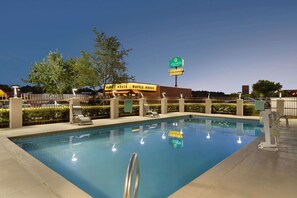 Seasonal outdoor pool, open 8:00 AM to 10:00 PM, sun loungers