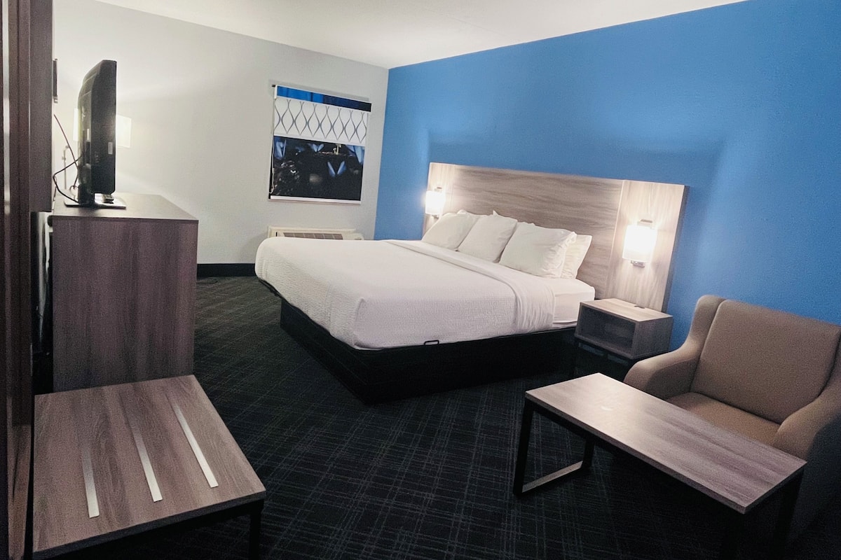 Room, 1 King Bed, Non Smoking | Pillow-top beds, desk, laptop workspace, iron/ironing board