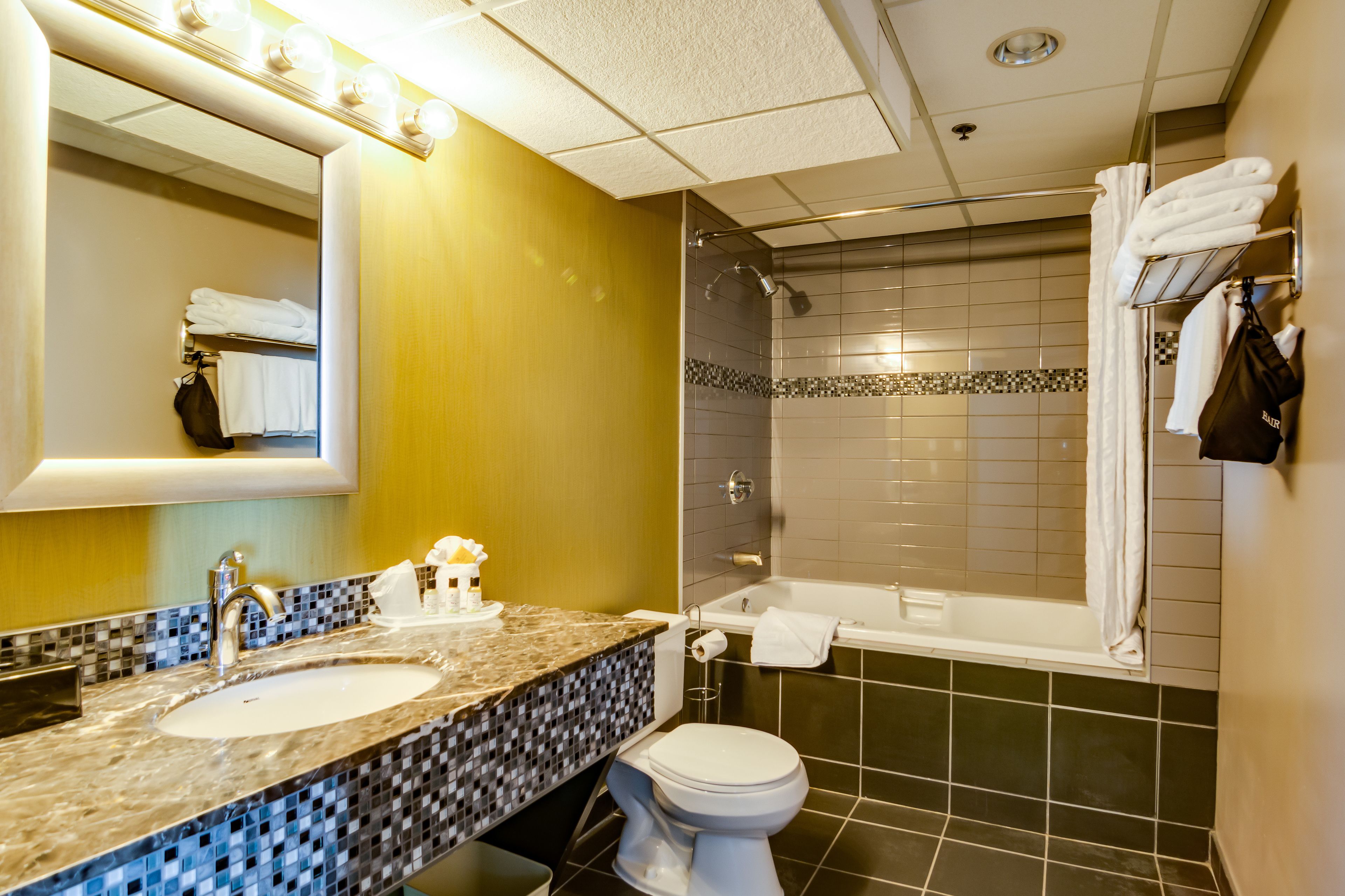 combined shower/bathtub, eco-friendly toiletries, hair dryer, towels