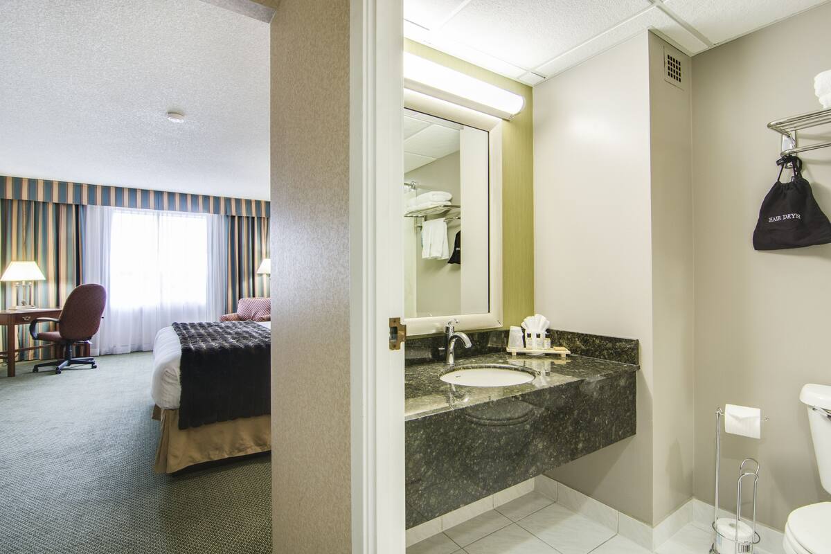 standard room, 1 king bed | bathroom | combined shower/bathtub, eco-friendly toiletries, hair dryer, towels