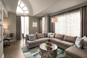Suite, 2 Bedrooms, Non Smoking, Refrigerator (Penthouse) | Living area | 55-inch flat-screen TV with digital channels, TV - Georgian Court Hotel, WorldHotels Elite (Vancouver)